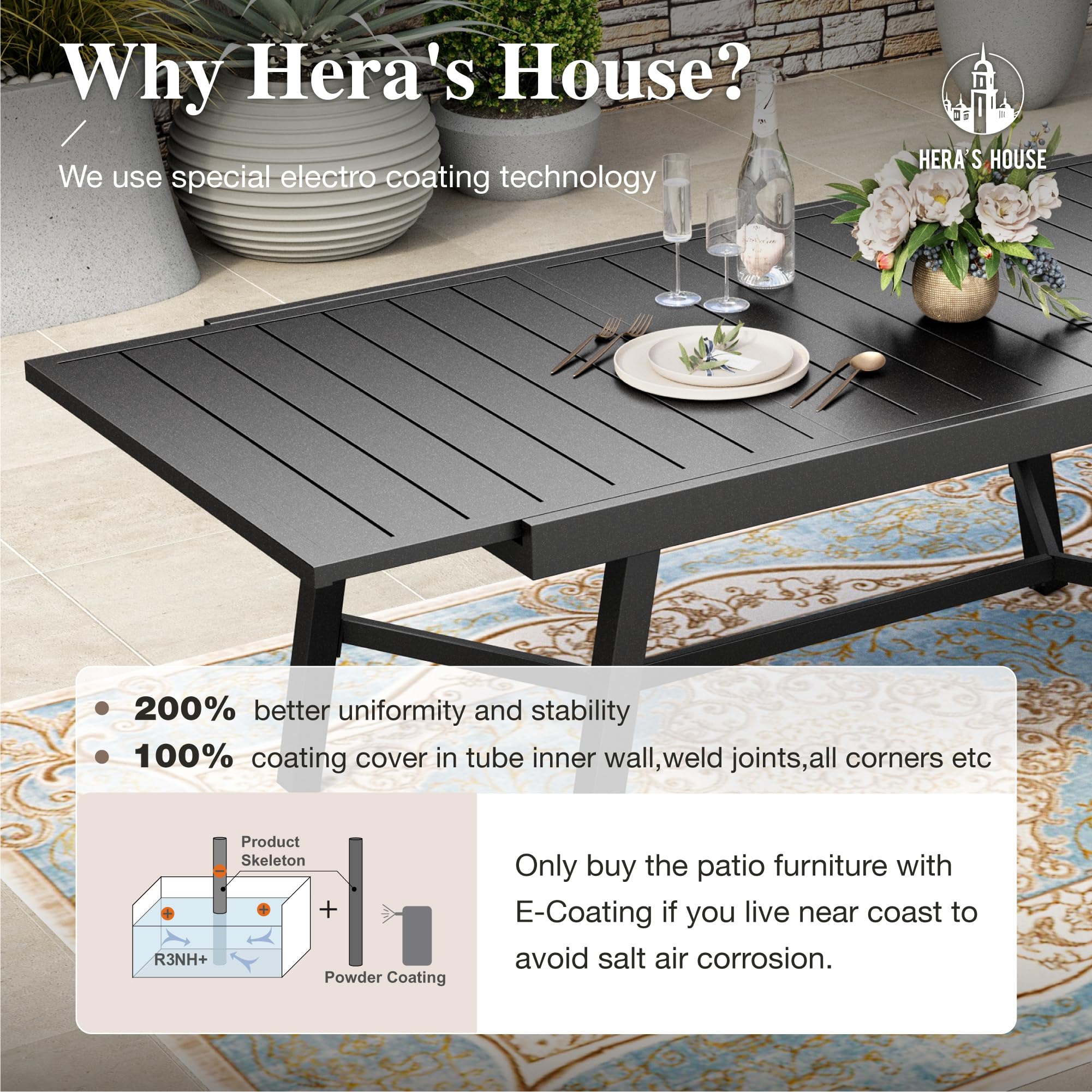 Extendable Patio Table and Chairs Set for 8, 9 Pieces Outdoor Dining Sets, 61"-84" Rectangular Metal Table with Chairs for Deck Lawn Garden Porch