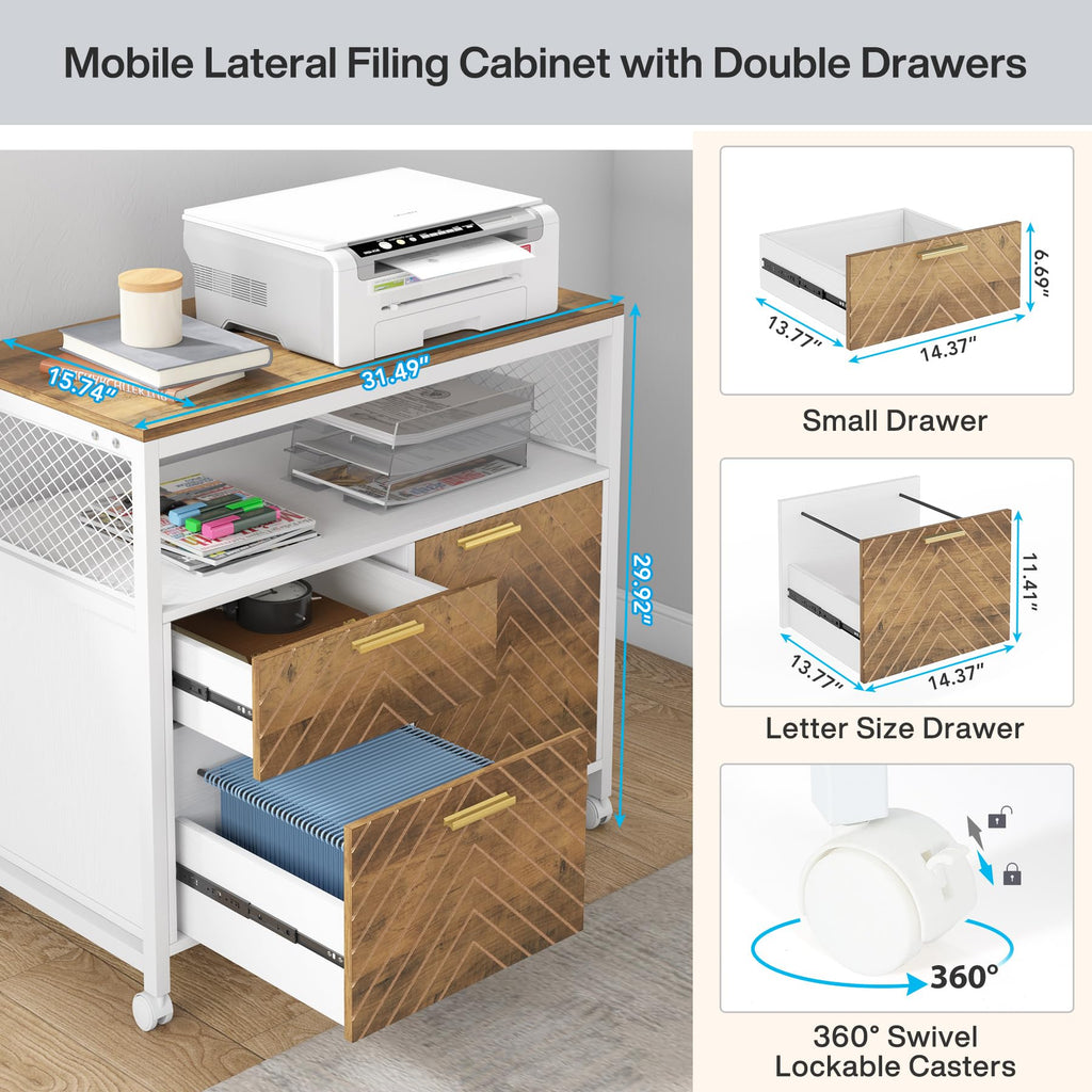 Office Desk with Drawers Sets, 63 inches L Shaped Computer Desk with Mobile File Cabinet,Big Executive Desk for Home Office Furniture Sets (Light Walnut, 63-inch)