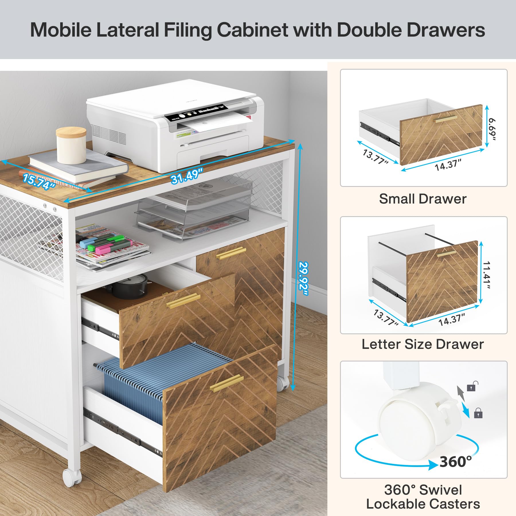 Office Desk with Drawers Sets, 63 inches L Shaped Computer Desk with Mobile File Cabinet,Big Executive Desk for Home Office Furniture Sets (Light Walnut, 63-inch)