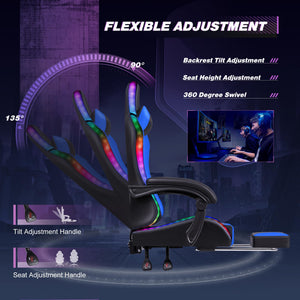 Gaming Chair, Video Game Chair with Footrest and Massage Lumbar Support, Ergonomic Computer Chair Height Adjustable with Swivel Seat and Headrest (RGB Blue)