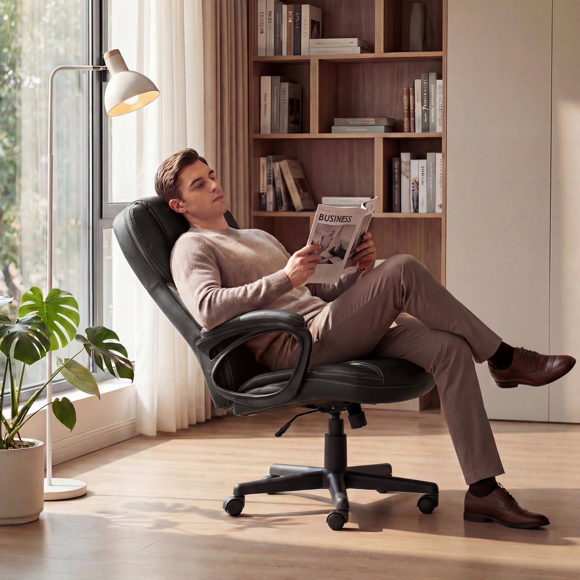 Office Executive Chair High Back Adjustable Managerial Home Desk Chair, Swivel Computer PU Leather Chair with Lumbar Support
