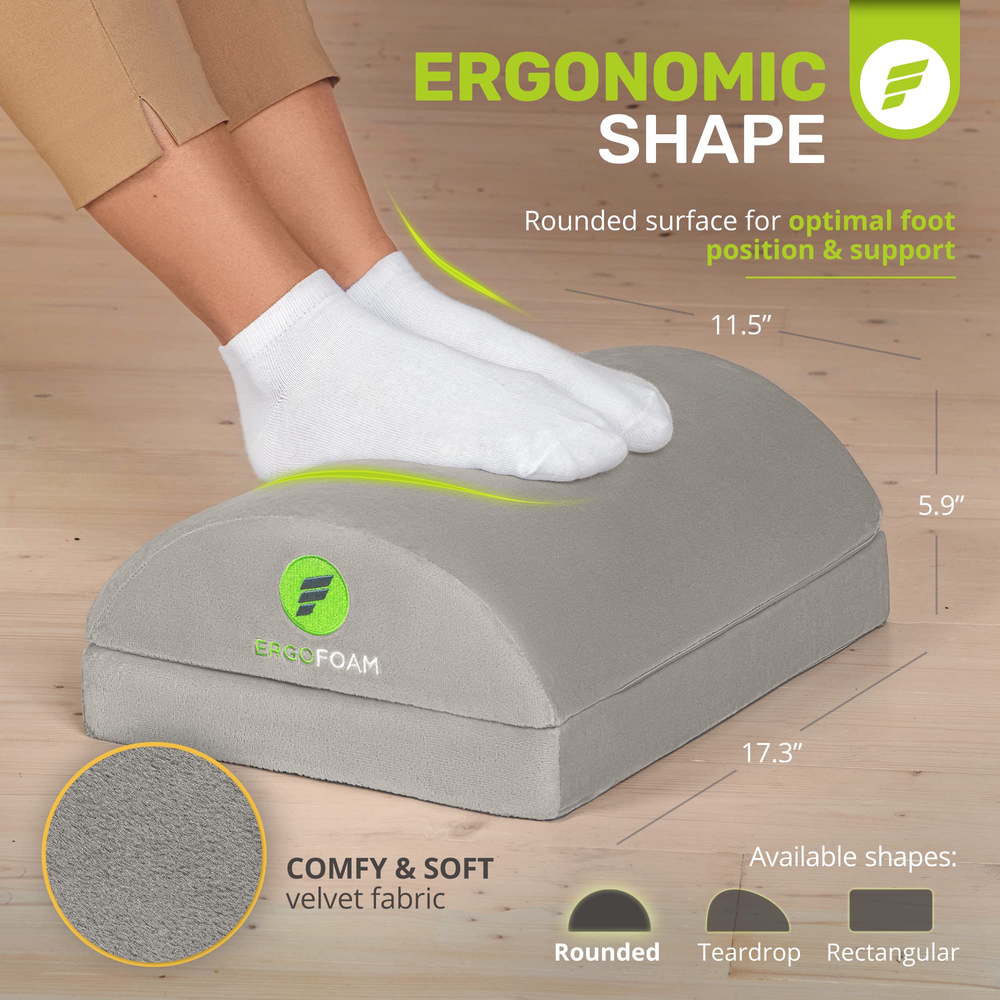 Foot Rest for Under Desk at Work - Chiropractor Endorsed 2in1 Adjustable Premium Under Desk Footrest - Ergonomic Desk Foot Rest with High-Density Compression-Resistant Velvet Soft Foam (Grey)
