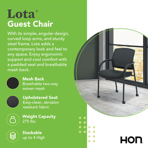 Mesh Office Chair with Arms and Casters, Guest and Conference Desk Chair for Reception Areas, Waiting Rooms, and Offices, Fabric Seat, Stackable Design, Black