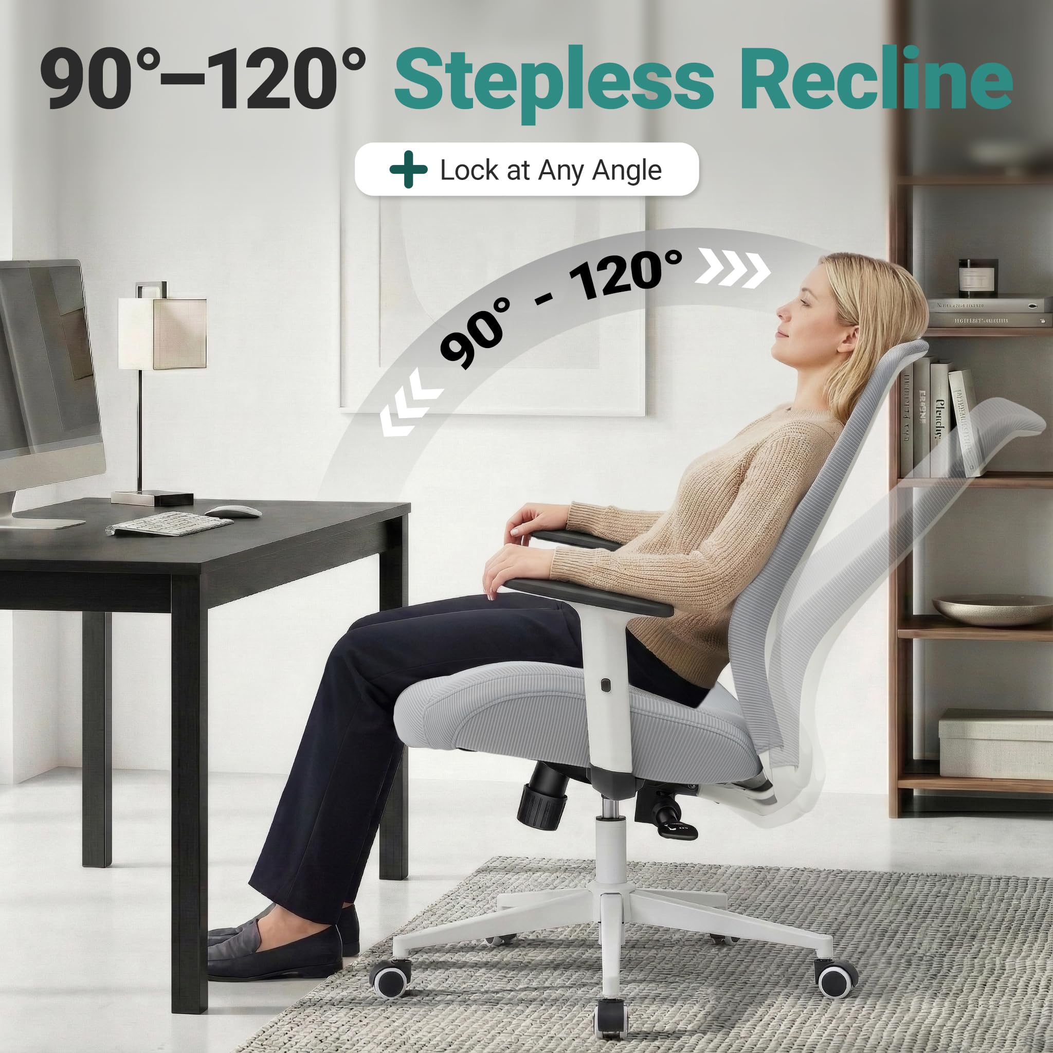 Big and Tall Home Office Desk Chair 500lb Capacity for Heavy People, Ergonomic Wide Mesh Desk Chair with Stepless Recline & Lock, 5.5