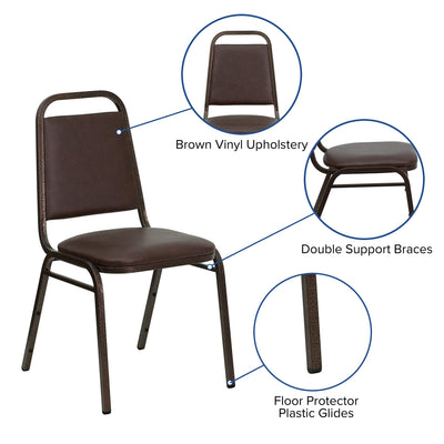 Trapezoidal Back Vinyl Stackable Banquet Chair, Multipurpose Stacking Chair with Padded Seat and Back, Brown/Copper