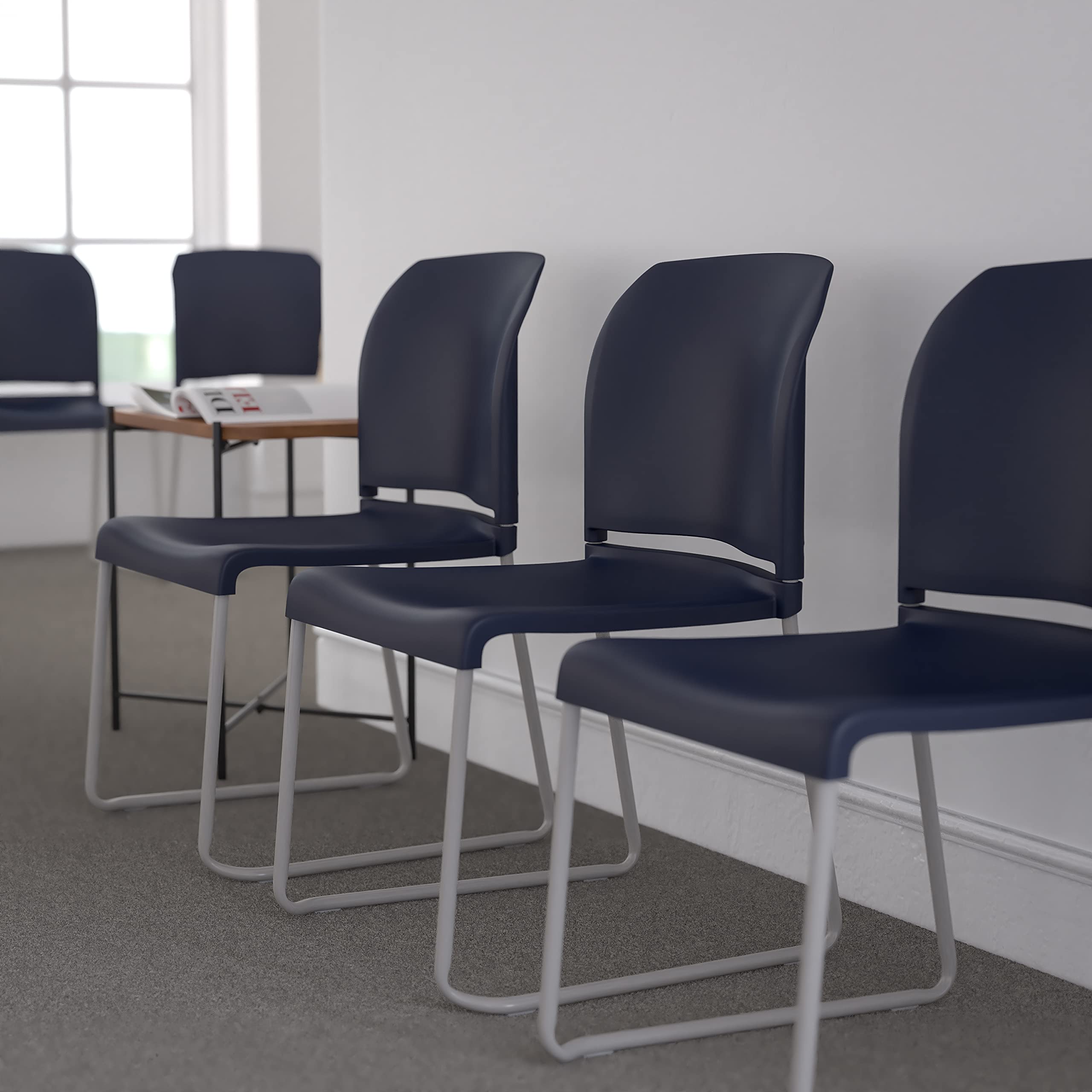 Set of 5, Navy, Hercules Series Contoured Stacking Chairs for Waiting Rooms and Offices, Ergonomic Lobby Chairs with Curved Back