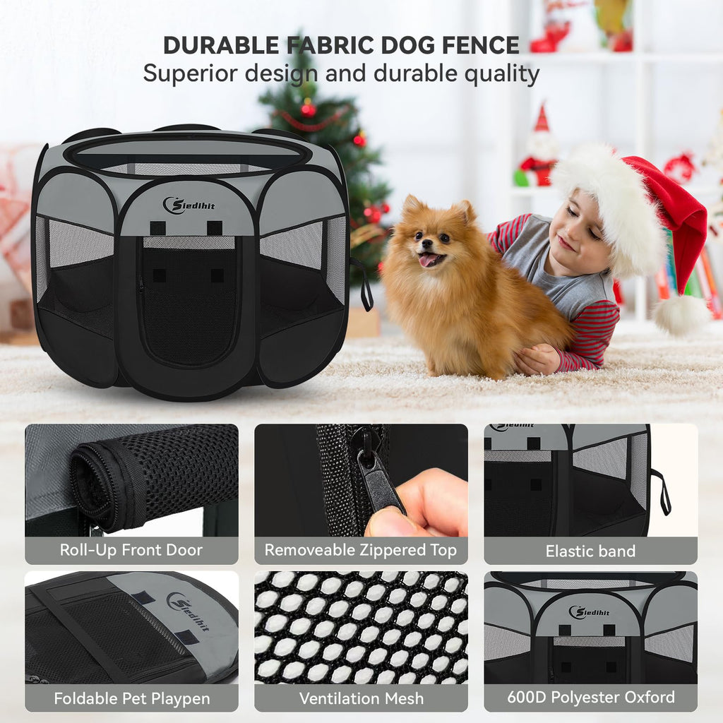 Dog Cat Playpen, Puppy Pet Playpen Indoor for Dog Crate Tent Cage Outdoor, Portable Pop Up Dogs Enclosure Kennel with Carrying Case for Dogs/Cats/Rabbits (Dark Grey, Medium)