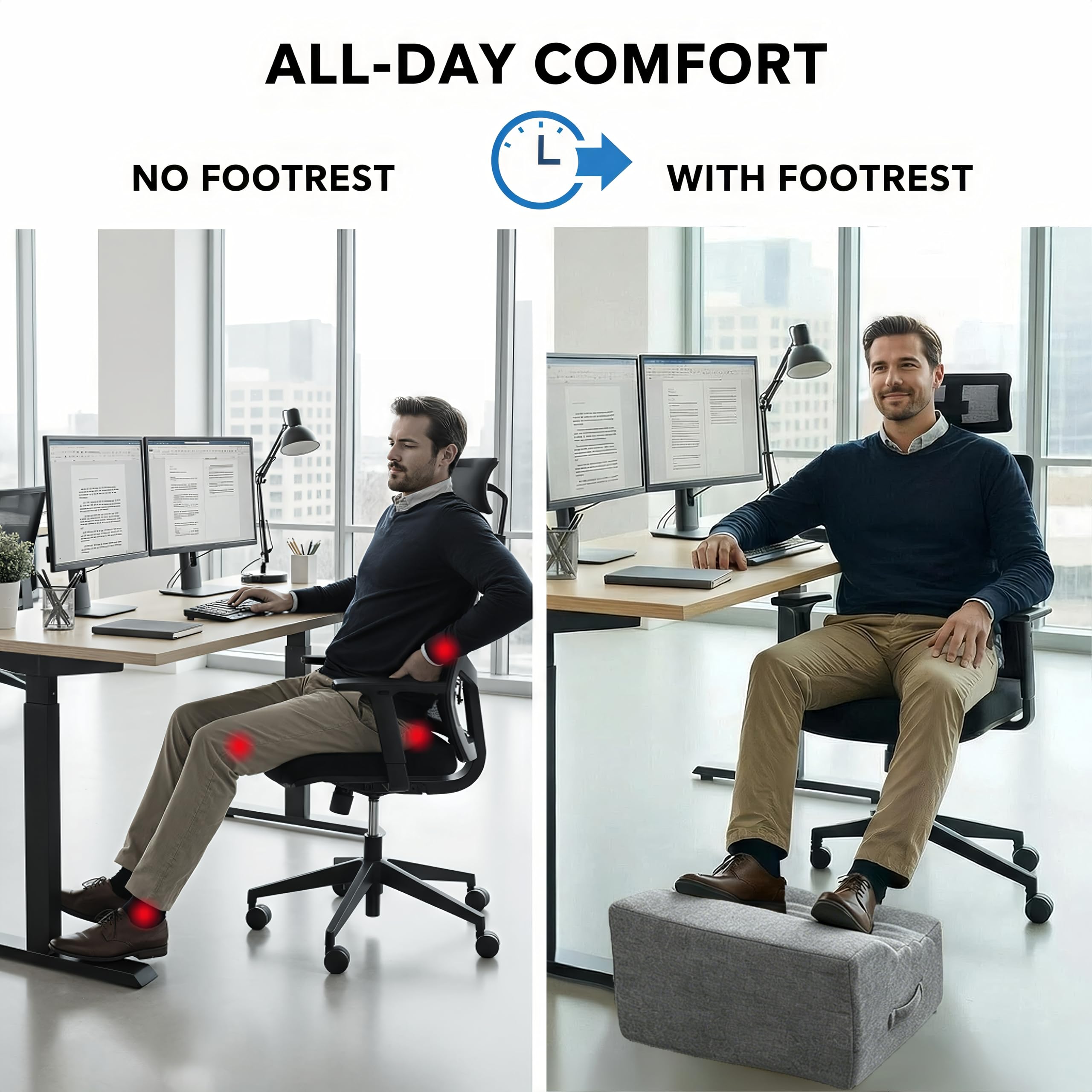Under Desk Foot Rest, Non-Slip Office Foot Stool for Office & Gaming Chair, Leg Support for All-Day Comfort (Light Gray)