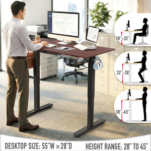 55 x 28 Inches Electric Height Adjustable Standing Desk with Drawer and Memory Preset, Cherry