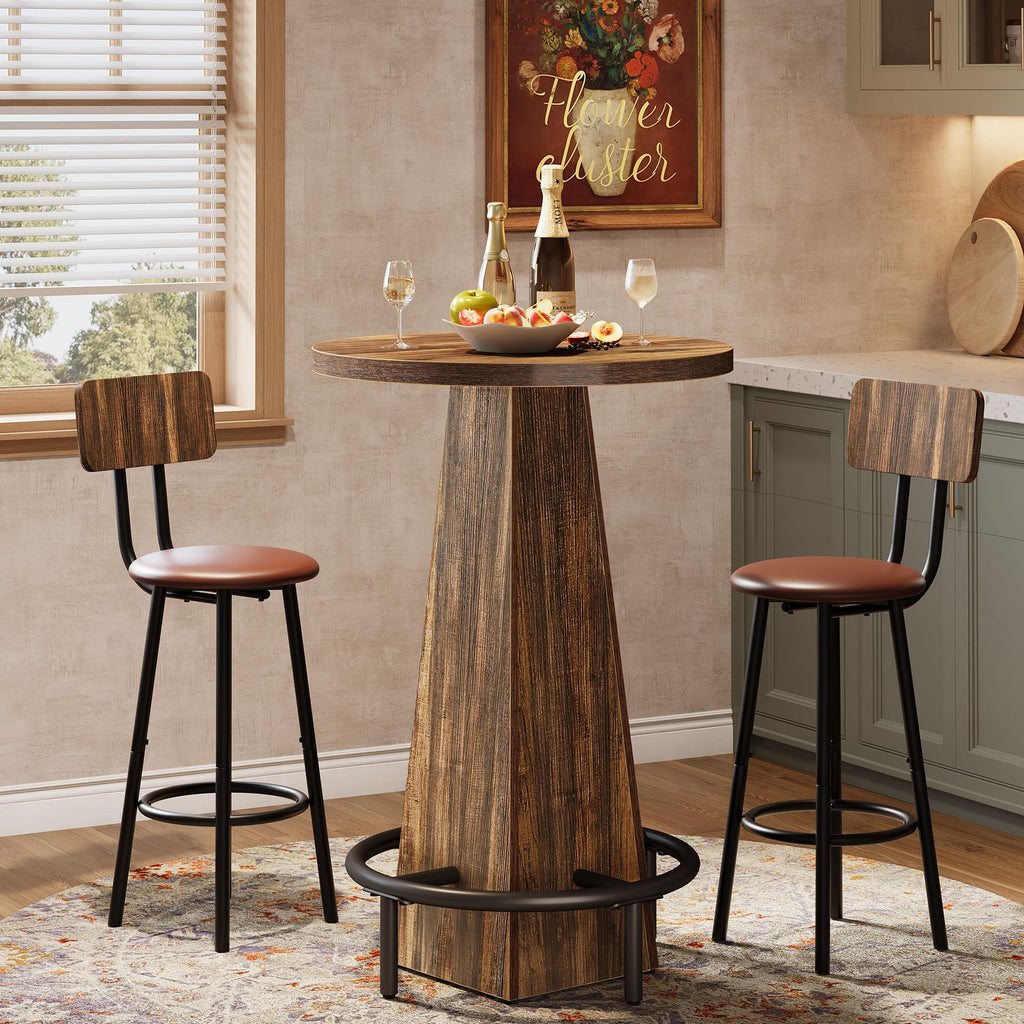 Bar Table, 37.4" High Round Pub Table for Small Bars, Dining Room, Kitchen, Rustic Brown (Only Table)