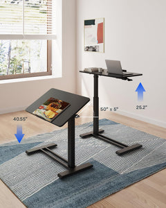 H7 PRO Mobile Standing Desk Adjustable Overbed Table Pneumatic with Wheels 55°Tiltable Portable Laptop Desk Rolling Computer Cart Foldable Bedside Table(27.6
