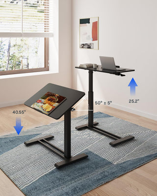 H7 PRO Mobile Standing Desk Adjustable Overbed Table Pneumatic with Wheels 55°Tiltable Portable Laptop Desk Rolling Computer Cart Foldable Bedside Table(27.6