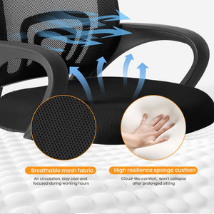 Office Desk Chair - Ergonomic Mid Back with Lumbar Support & Rocking Mode, Height Adjustable with Fixed Armrest, Storage Back for Computer, Gaming, Conference, Meeting, 360° Swivel, Black