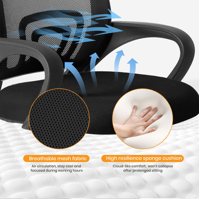 2 Pack, Office Desk Chair - Ergonomic Mid Back with Lumbar Support & Rocking Mode, Height Adjustable with Fixed Armrest, for Home, Computer, Gaming, Conference, Meeting, 360° Swivel, Black,
