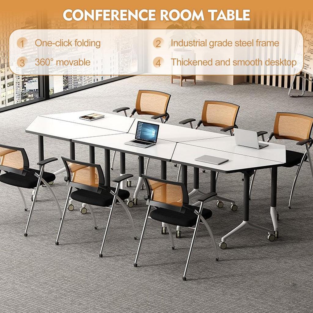 6 Pack Folding Conference Table On Wheels, 4FT Office Conference Room Tables Modular Meeting Table Trapezoid Conference Training Table for Office Classroom Meeting (6PACK)