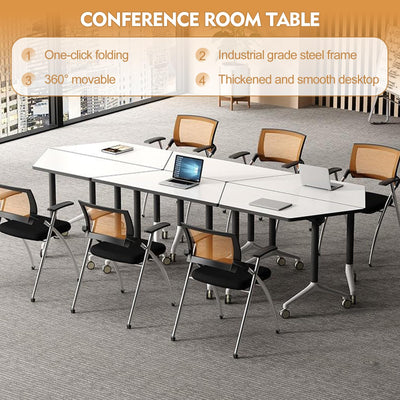 6 Pack Folding Conference Table On Wheels, 4FT Office Conference Room Tables Modular Meeting Table Trapezoid Conference Training Table for Office Classroom Meeting (6PACK)