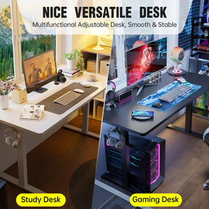 47.2 Inch Large Electric Standing Desk, Heights Adjustable, Sit to Stand Up, Work Home Office Computer Table for Study, Walking Pad, Writing, and Games, Wooden Desktop Desks, White