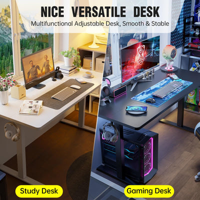 47.2 Inch Large Electric Standing Desk, Heights Adjustable, Sit to Stand Up, Work Home Office Computer Table for Study, Walking Pad, Writing, and Games, Wooden Desktop Desks, White