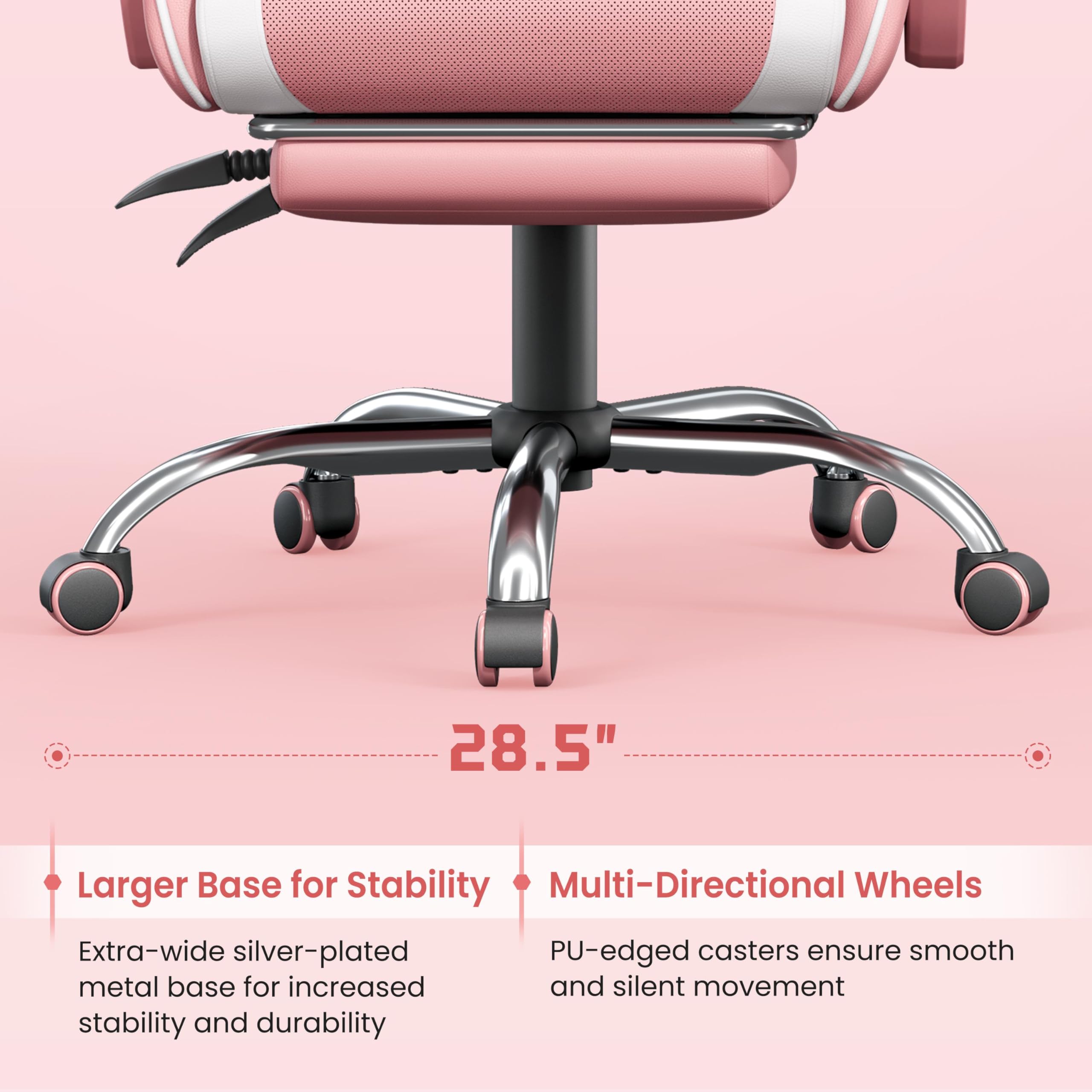 Gaming Chair, Video Game Chair with Massage Lumbar Support and Footrest Height Adjustable Ergonomic Computer Chair with Swivel Seat and Headrest, Pink/White