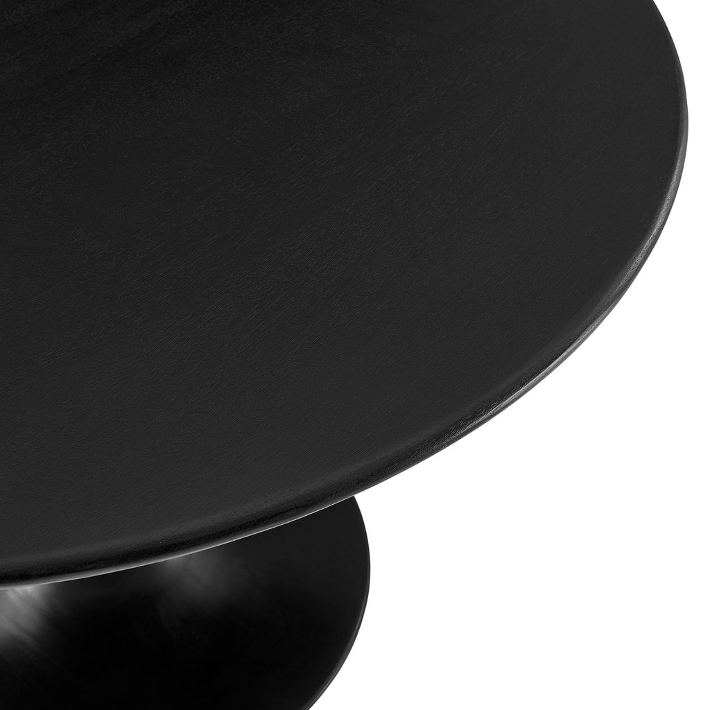 48 Inch Round Wood Dining Table in Black – Solid Mango Wood Tabletop with Pedestal Base - Mid Century Modern Dining Room Furniture - Kitchen Table for 4-6 Person