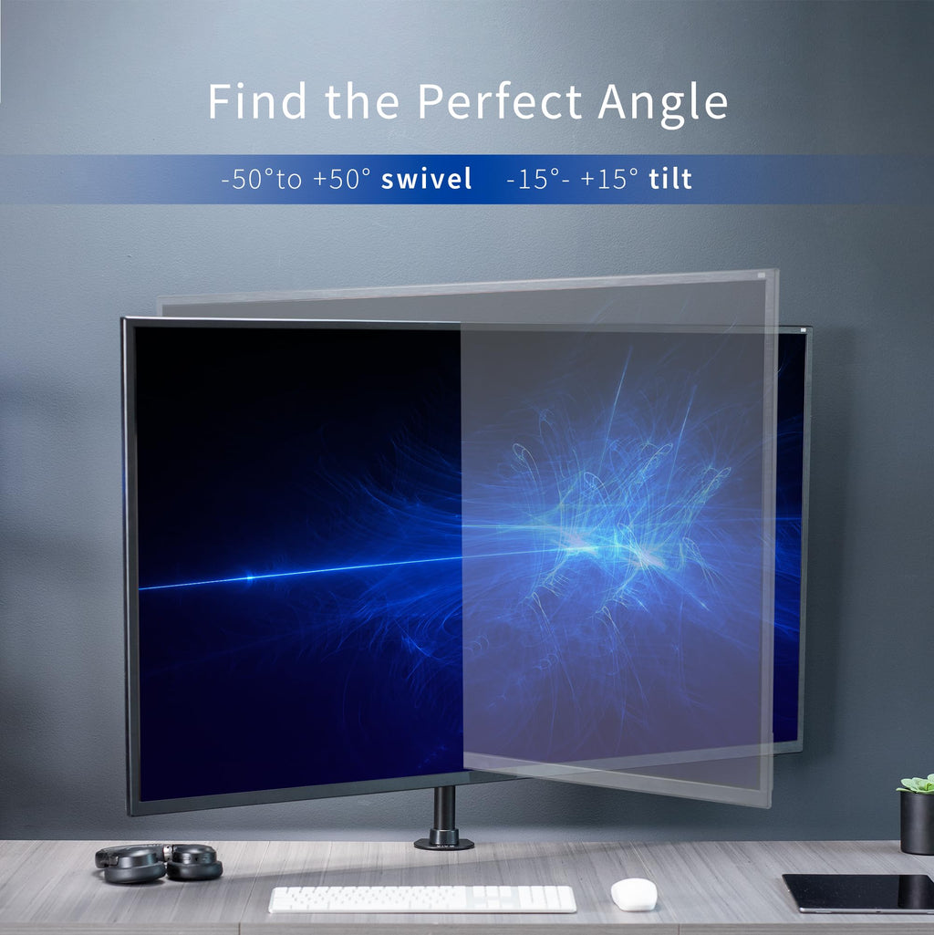 Ultra Wide TV Desk Mount for up to 55 inch Screens Weighing 66 lbs, Full Motion Height Adjustable Single Television Stand, Black, STAND-V155C