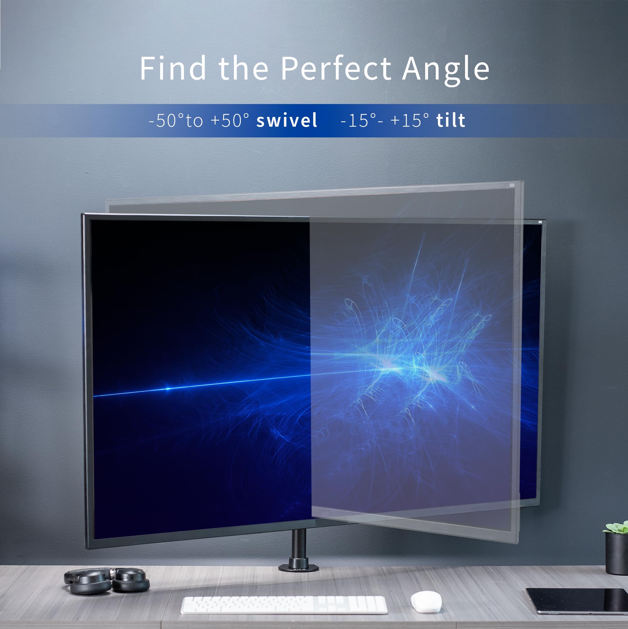 Ultra Wide TV Desk Mount for up to 55 inch Screens Weighing 66 lbs, Full Motion Height Adjustable Single Television Stand, Black, STAND-V155C