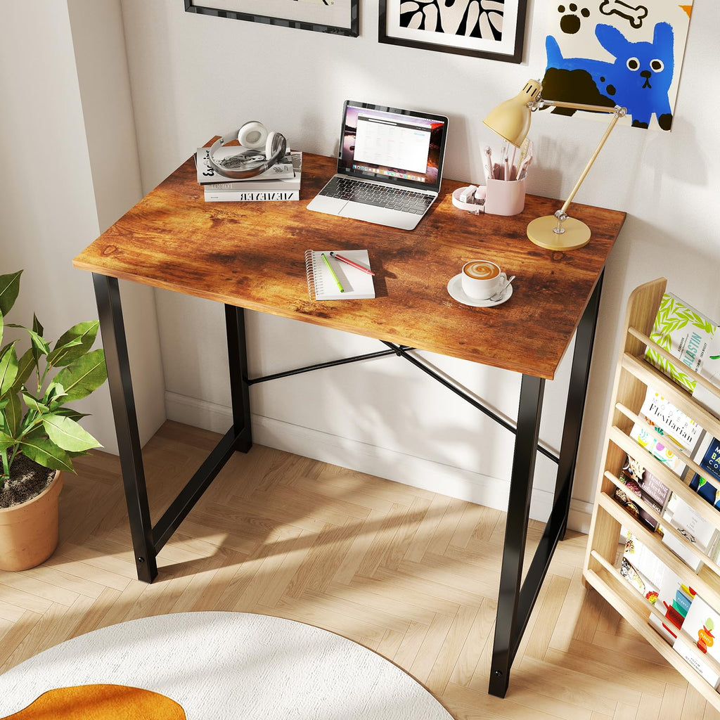 31 Inch Small Computer Desk for Home Office, Modern Study Writing Gaming Work Table Simple Style for Bedroom with X-Shaped ReInchforcement, Rustic Brown