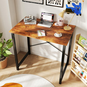 31 Inch Small Computer Desk for Home Office, Modern Study Writing Gaming Work Table Simple Style for Bedroom with X-Shaped ReInchforcement, Rustic Brown