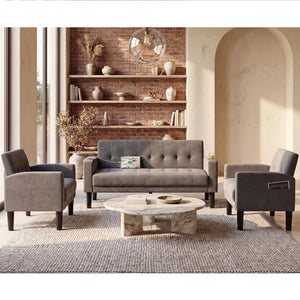 Sofa Couch, Living Room Furniture Sectional Sofa Sets 3 Pcs, Tufted Mid-Century Loveseat w/USB, Cupholders & Comfy Single Sofa for Small Space, Apartment, Office (Light Grey)