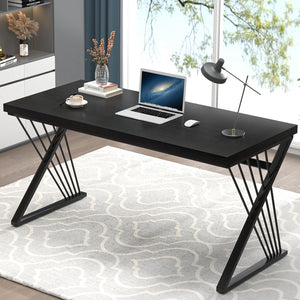 Black Desk, Modern Wood and Metal Computer Desks for Home Office, Simple Writing Work PC Desk for Bedroom, Industrial Study Gaming Table for Living Room, 60 Inch