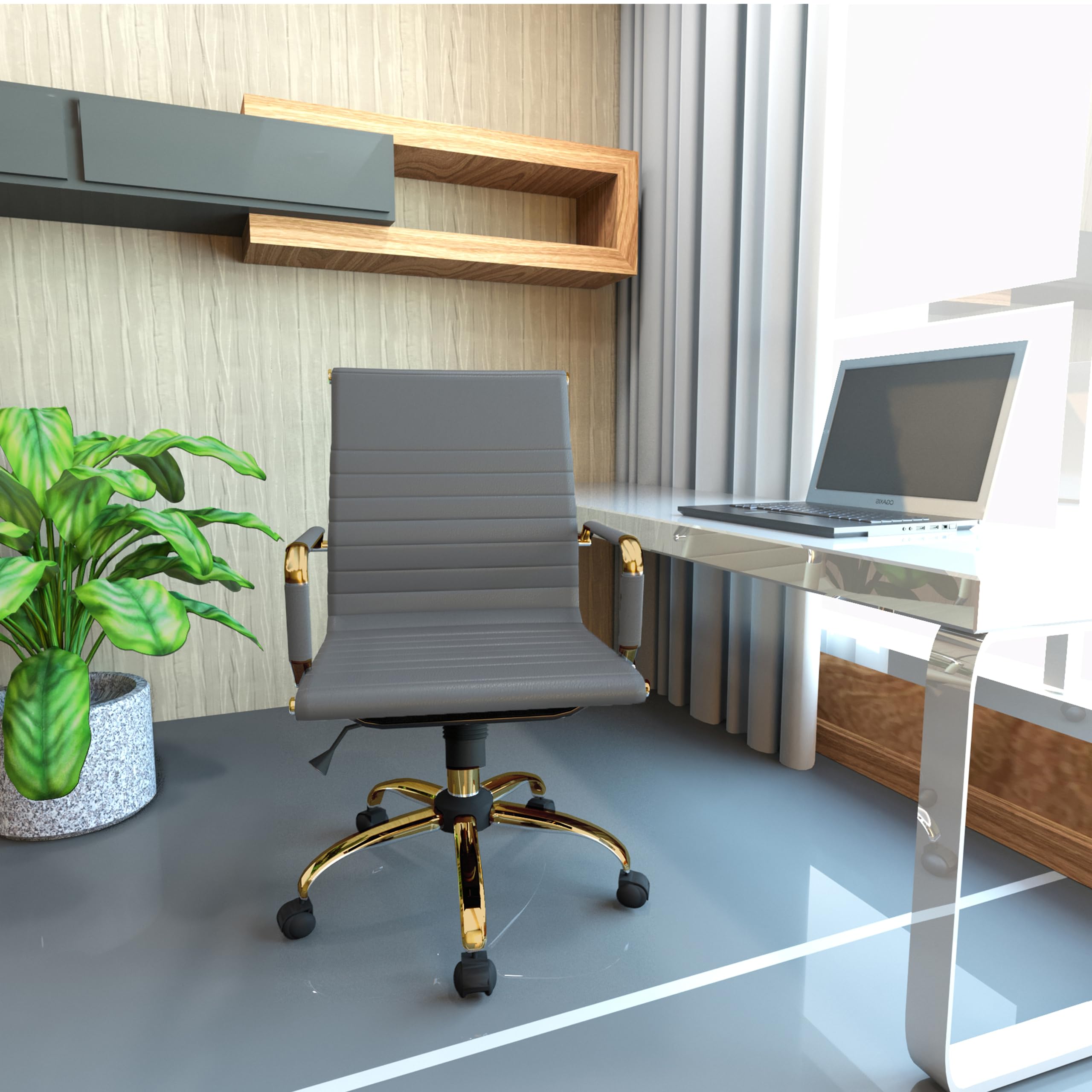 Qty 6 Modern Ergonomic Executive Office Chair, High-Back Leather Conference Desk Chair with Adjustable Height, Tilt Control, 360° Swivel & Gold Frame for Home Office