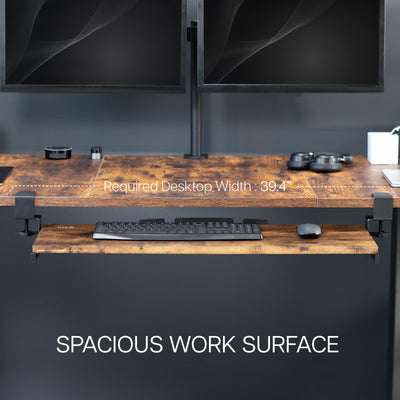 Extra Long Clamp-on Computer Keyboard and Mouse Under Desk Slider Tray, 34 x 11 inch Pull Out Platform Drawer, Rustic Vintage Brown, MOUNT-KB15EN