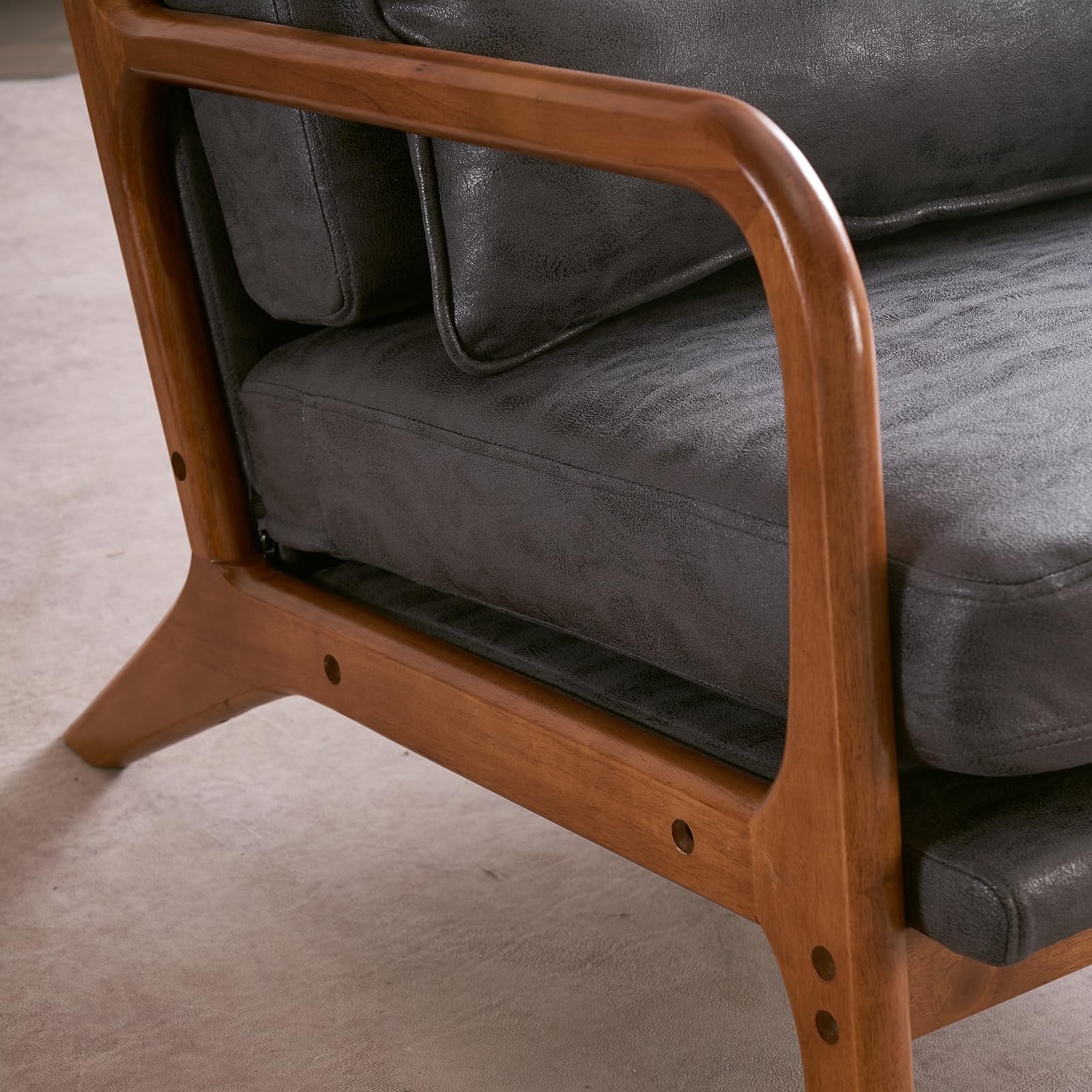 High Back Microfiber Dark Grey Mid Century Modern Accent Chair, Soild Wood Padding Lounge Armchairs Side Sitting Chairs for Living Room, Bedroom, Guest Room