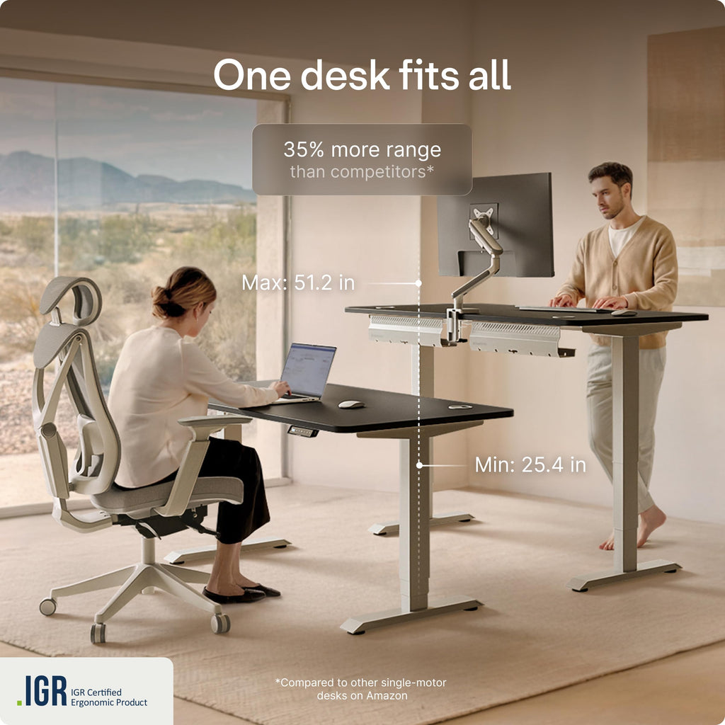 HomePro Standing Desk 70x30 — Made in Europe, Ergonomic Sit Stand Home Office Desk, Electric Height Adjustable, Dual Motor, USB & USB-C Charging, Wobble-Free, Touchscreen, 3 Memory Presets