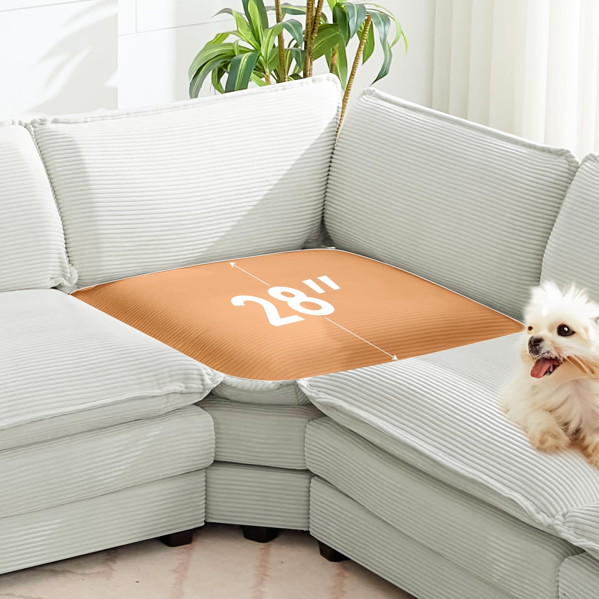 150'' Modular Sectional Corner Cloud Couch, 7 Seater Sofa Big Comfy Corduroy V Shaped Couch with 4 Throw Pillows, Movable Ottoman, Couches for Living Room Office Light Grey