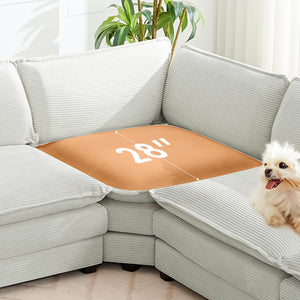 150'' Modular Sectional Corner Cloud Couch, 7 Seater Sofa Big Comfy Corduroy V Shaped Couch with 4 Throw Pillows, Movable Ottoman, Couches for Living Room Office Light Grey