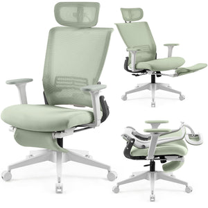 Foldable Office Chair with Foot Rest, Ergonomic Office Chair with Adjustable Lumbar Support, Headrest, Armrest, Home Office Desk Chair for Space Saving, Work from Home, Green