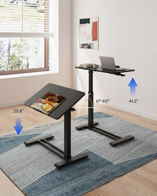 H7 PRO Mobile Standing Desk Adjustable Overbed Table Pneumatic with Wheels 90°Tiltable Portable Laptop Desk Rolling Computer Cart Foldable Bedside Table(31.5