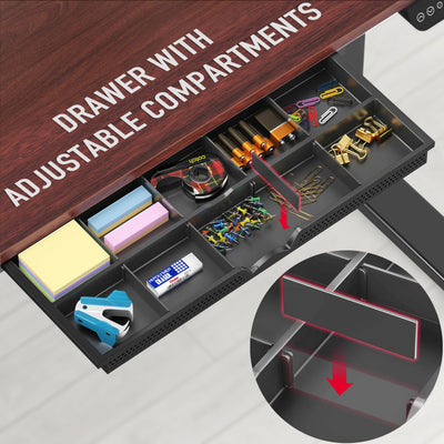 55 x 28 Inches Electric Height Adjustable Standing Desk with Drawer and Memory Preset, Cherry