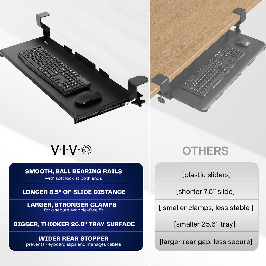 Large Keyboard Tray Under Desk Pull Out with Extra Sturdy C Clamp Mount System, 27 (33 Including Clamps) x 11 Inch Slide-Out Platform Computer Drawer for Typing, Black, MOUNT-KB05E