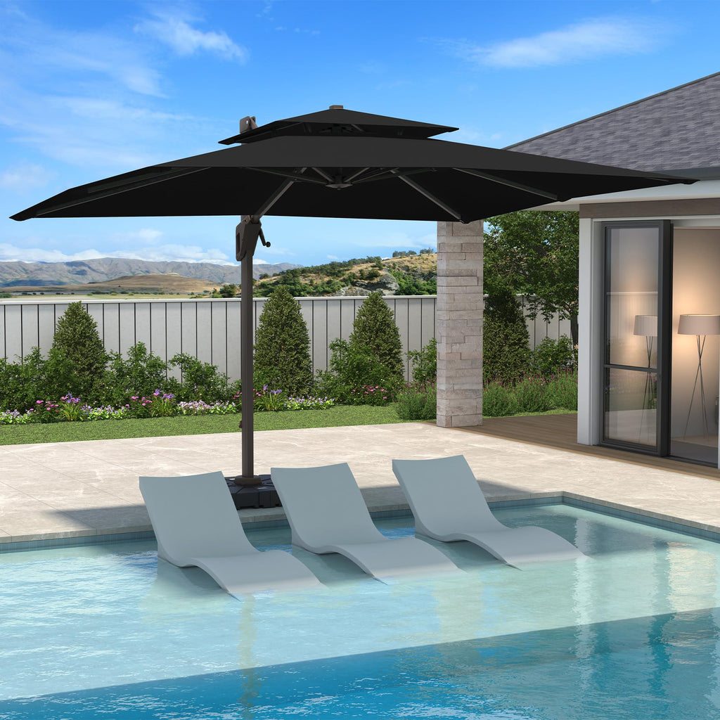 10 X 13 FT Patio Umbrella Heavy Duty Double Top Windproof Rectangle Cantilever Outdoor Umbrellas with 360-degree Rotation for Pool Deck Backyard, Black