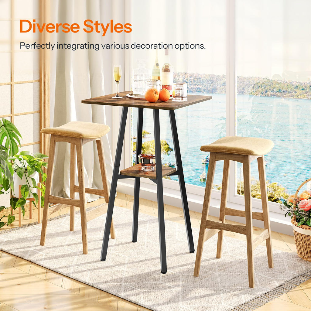 Bar Table, 2-Tier High Top Pub Table, Counter Height Table with Storage, Small Kitchen Dining Table, 36.6" High Bar Table for Living Room Party, Easy to Assemble, Rustic Brown