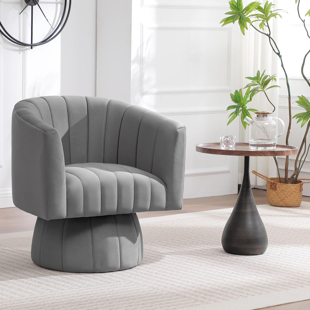 Swivel Accent Barrel Chair, Cute Comfy Small Round 360° Arm Chair. Velvet Sofa Club Reading Chair for Living Room Bedroom Office Grey