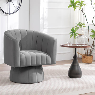 Swivel Accent Barrel Chair, Cute Comfy Small Round 360° Arm Chair. Velvet Sofa Club Reading Chair for Living Room Bedroom Office Grey