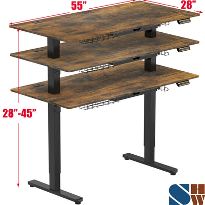 55 x 28 Inches Electric Height Adjustable Standing Desk with Drawer and Memory Preset, Rustic Brown