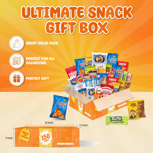 Snack Box Variety Pack (150 Count) - Bulk Snacks Variety Pack for Adults, Kids & Teens - Snacks Candy Gift Box with Chips, Cookies & Bars - Care Packages for College Students, Office & Birthdays