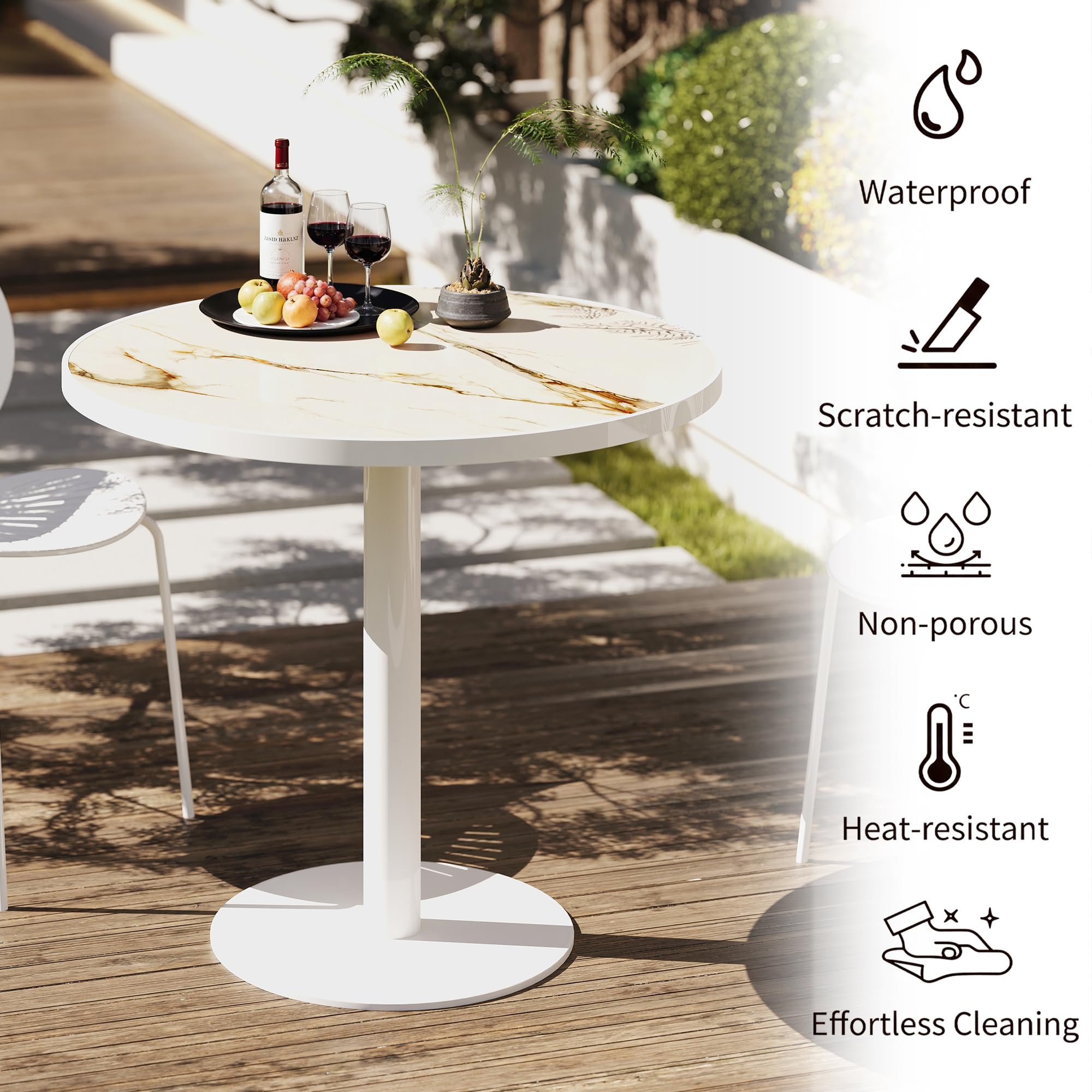 31.5" Tulip Table,Round Kitchen Dining Table for 2-4 with Thick Sintered Stone Top,Titanium Golden Pedestal Base,Heat-Resistant,Bistro Table for Dining Room,Café,Small Space（Amber Rift）