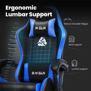 Video Gaming Chair with Footrest Lumbar Support for Home Office High Back Recliner Height Adjustable Ergonomic Comfy Leather Computer Desk Chair (Blue)