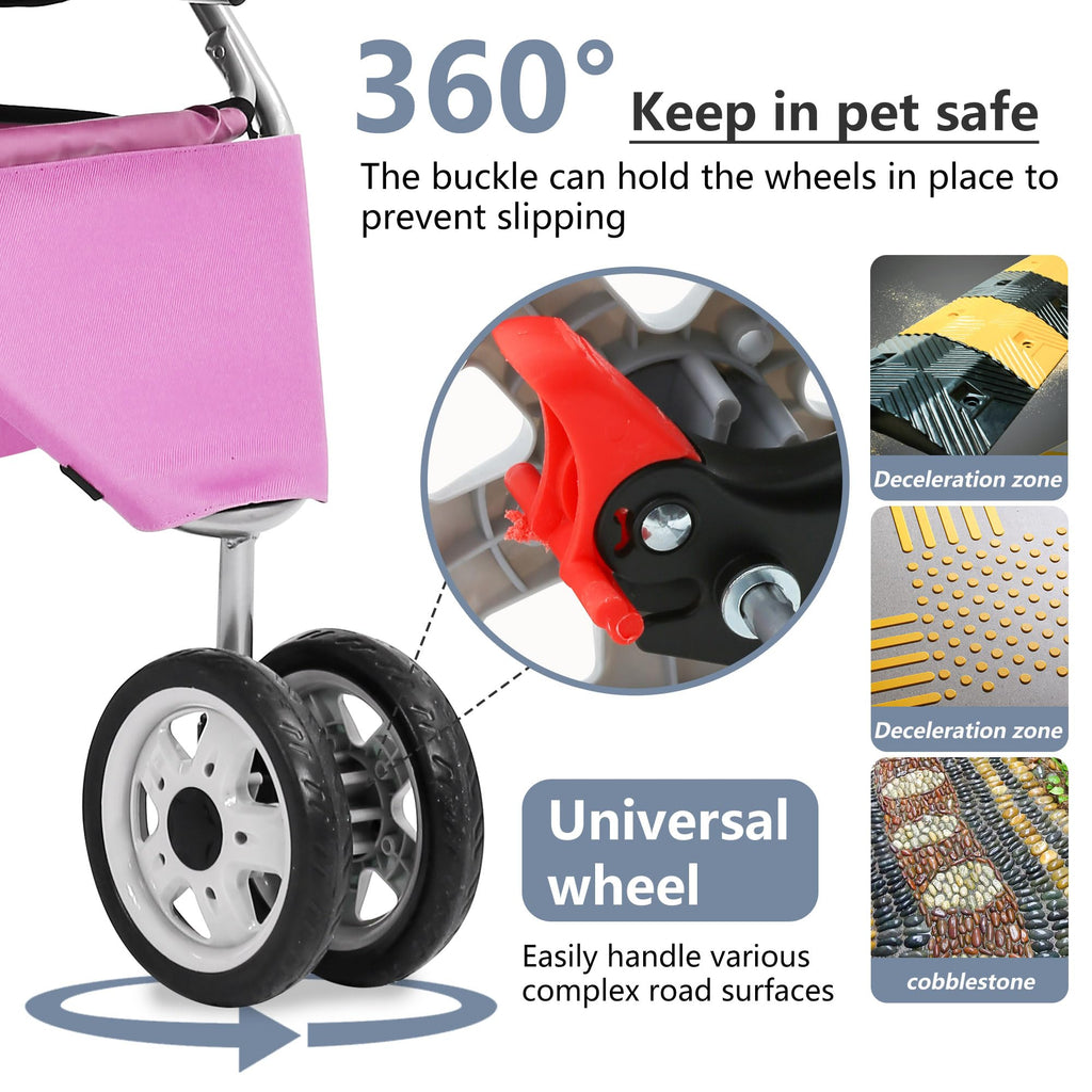 Pet Stroller Foldable Dog Stroller 3-Wheel Durable Cat Jogger Stroller for Small and Medium Dogs Cats with Washable Liner Storage Basket Cup Holder,Pink