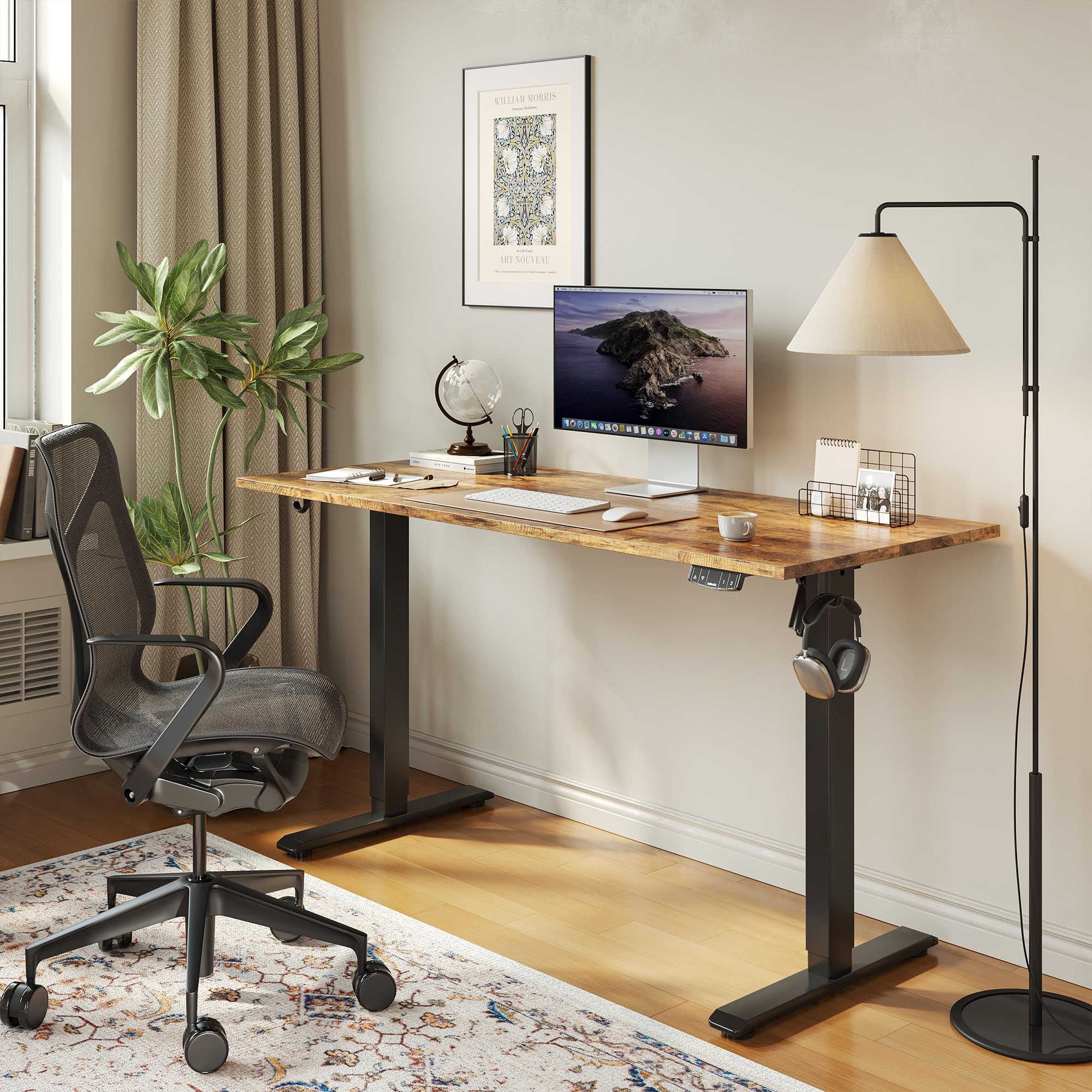 Electric Standing Desk, 48 x 24 Inches Height Adjustable Desk, Sit Stand up for Work Office Home, Ergonomic Rising Computer Table with Memory Preset, Rustic Brown